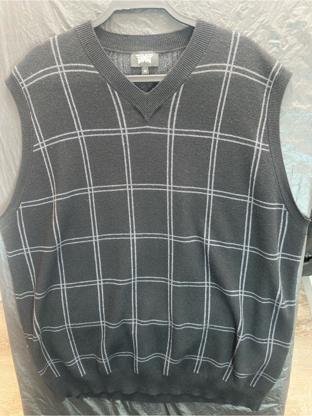 PXG Parsons Xtreme Golf Sweater Vest Mens 3XL Black Plaid Silk Cashmere Blend